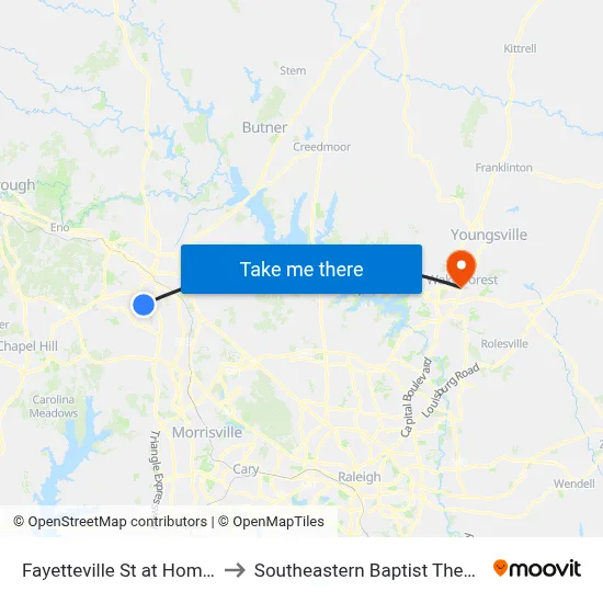 Fayetteville St at Homeland Ave (Sb) to Southeastern Baptist Theological Seminary map