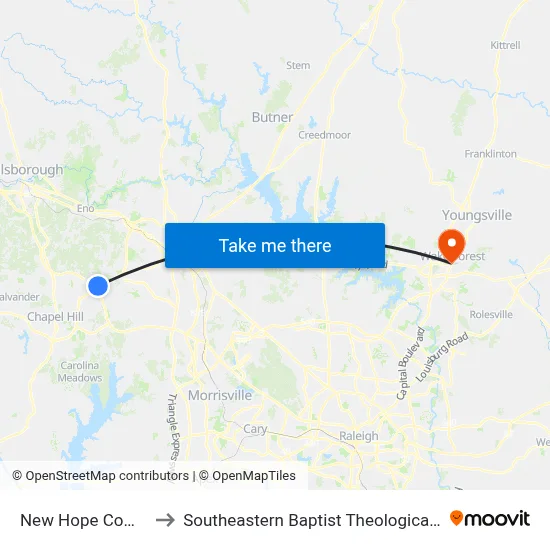 New Hope Commons to Southeastern Baptist Theological Seminary map