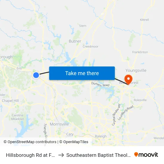 Hillsborough Rd at Frazee Carpet to Southeastern Baptist Theological Seminary map