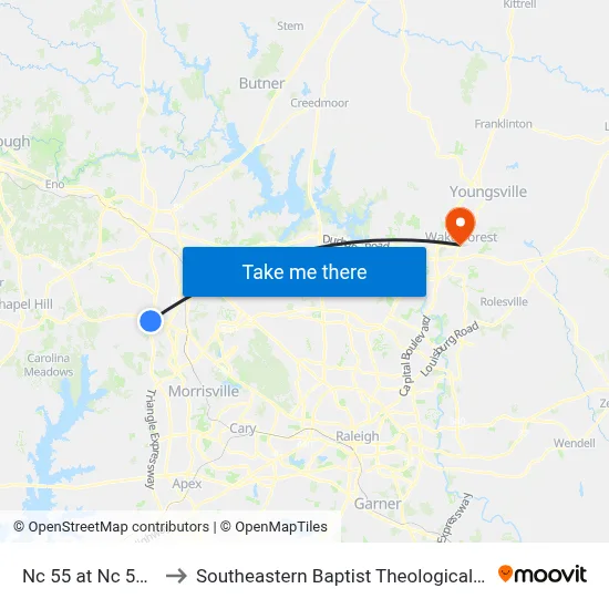 Nc 55 at Nc 54 (Nb) to Southeastern Baptist Theological Seminary map