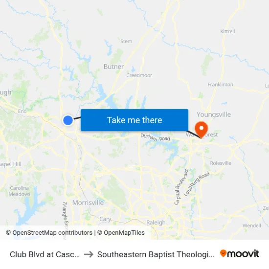 Club Blvd at Cascadilla St to Southeastern Baptist Theological Seminary map
