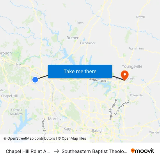 Chapel Hill Rd at Anderson St to Southeastern Baptist Theological Seminary map
