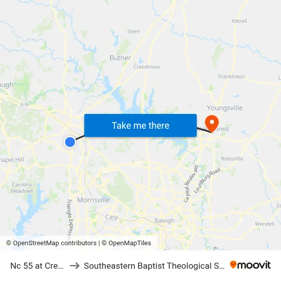 Nc 55 at Crete St to Southeastern Baptist Theological Seminary map