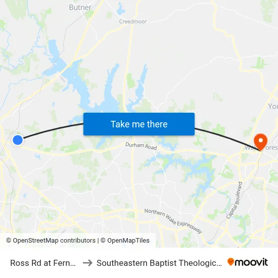 Ross Rd at Fernando St to Southeastern Baptist Theological Seminary map