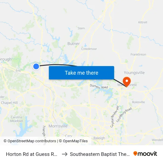 Horton Rd at Guess Rd (Harris Teeter) to Southeastern Baptist Theological Seminary map