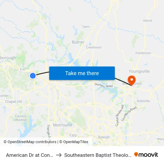 American Dr at Constitution Dr to Southeastern Baptist Theological Seminary map