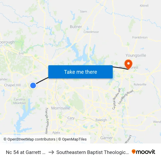 Nc 54 at Garrett Rd (Eb) to Southeastern Baptist Theological Seminary map