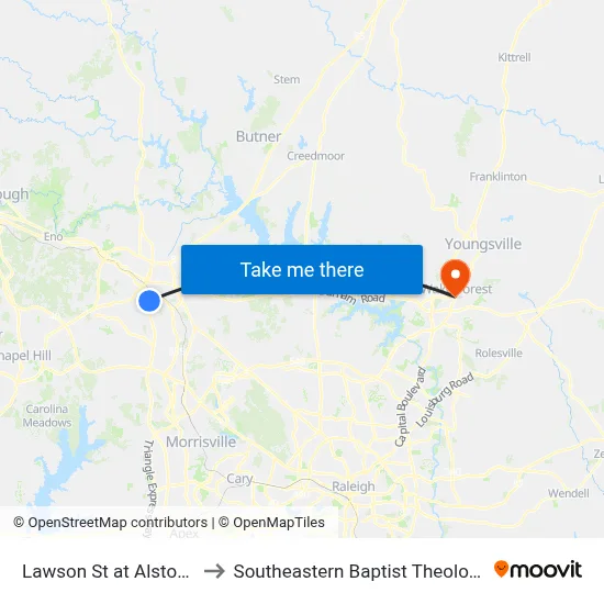 Lawson St at Alston Ave (Wb) to Southeastern Baptist Theological Seminary map