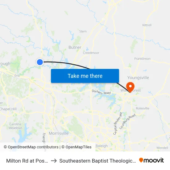 Milton Rd at Post Office to Southeastern Baptist Theological Seminary map
