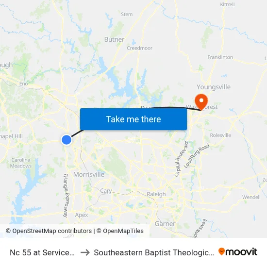 Nc 55 at Service Station to Southeastern Baptist Theological Seminary map