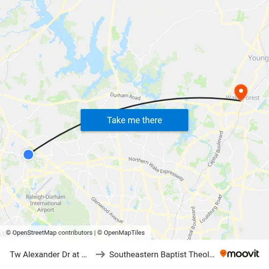 Tw Alexander Dr at Page Rd (Wb) to Southeastern Baptist Theological Seminary map