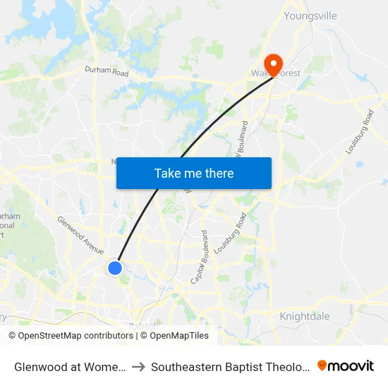 Glenwood at Women's Club Dr to Southeastern Baptist Theological Seminary map