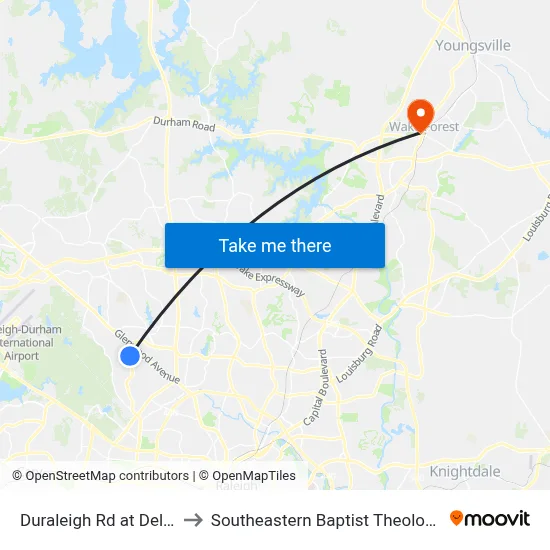 Duraleigh Rd at Delta Lake Dr to Southeastern Baptist Theological Seminary map