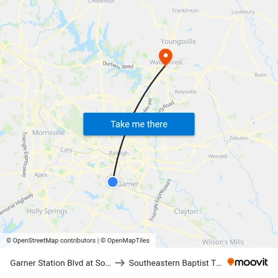 Garner Station Blvd at South Station (Big Lots) to Southeastern Baptist Theological Seminary map