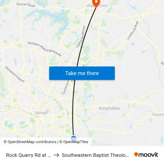 Rock Quarry Rd at Keyser St to Southeastern Baptist Theological Seminary map