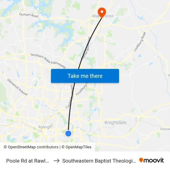 Poole Rd at Rawls Dr (Wb) to Southeastern Baptist Theological Seminary map