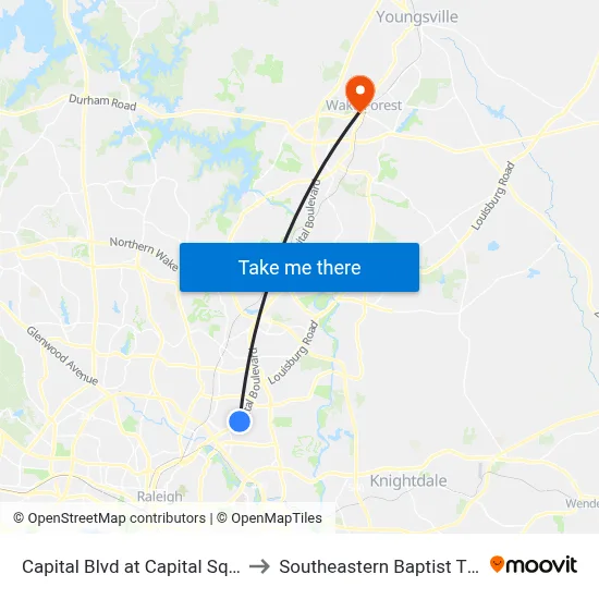 Capital Blvd at Capital Square Shopping Center to Southeastern Baptist Theological Seminary map