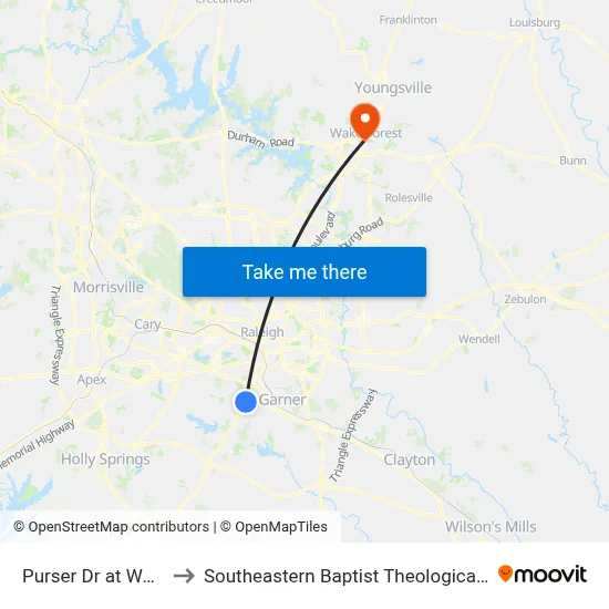 Purser Dr at Wal-Mart to Southeastern Baptist Theological Seminary map