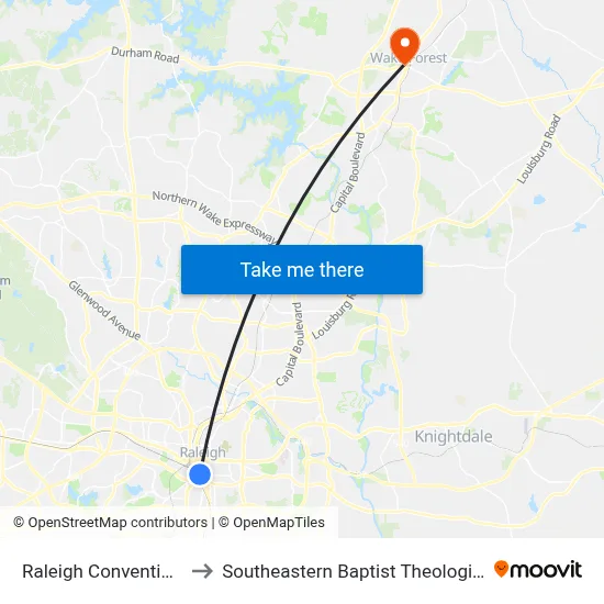 Raleigh Convention Center to Southeastern Baptist Theological Seminary map