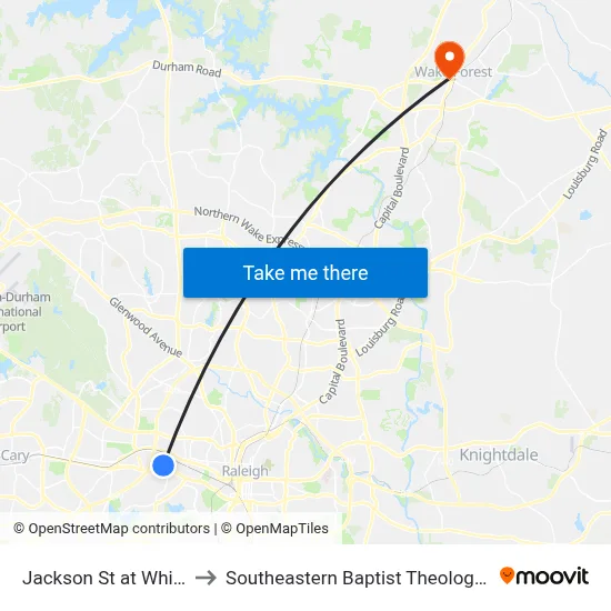 Jackson St at Whitmore Dr to Southeastern Baptist Theological Seminary map