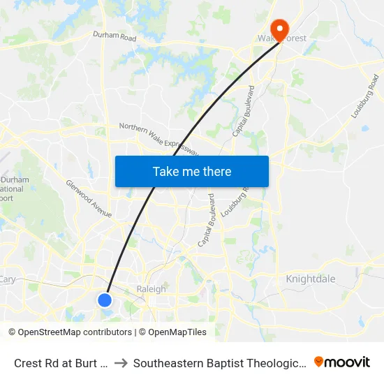 Crest Rd at Burt Dr (Sb) to Southeastern Baptist Theological Seminary map