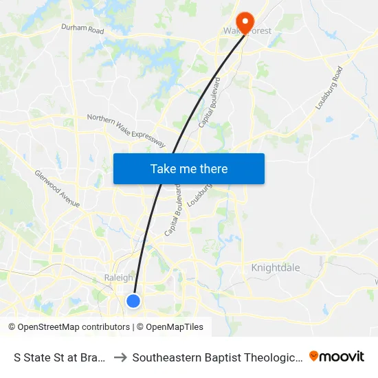 S State St at Bragg St Ib to Southeastern Baptist Theological Seminary map
