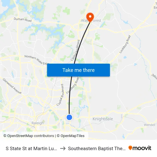 S State St at Martin Luther King Jr Blvd to Southeastern Baptist Theological Seminary map
