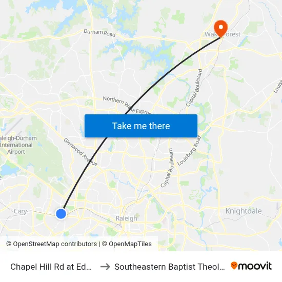 Chapel Hill Rd at Edwards Mill Rd to Southeastern Baptist Theological Seminary map