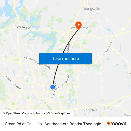 Green Rd at Calvary Dr to Southeastern Baptist Theological Seminary map