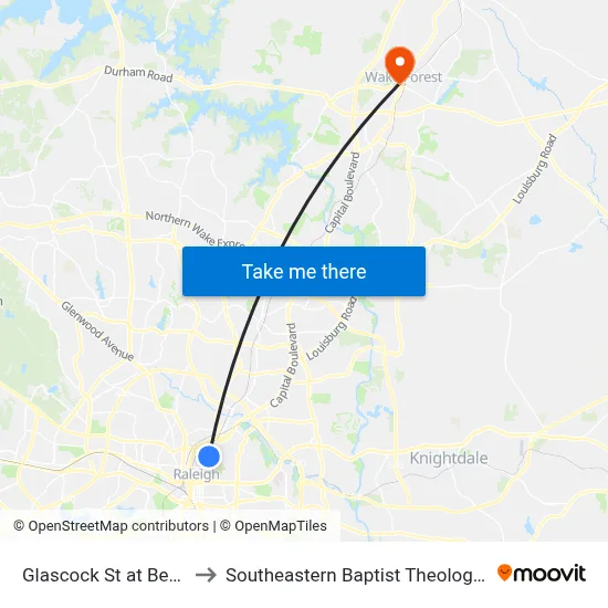 Glascock St at Benjamin St to Southeastern Baptist Theological Seminary map