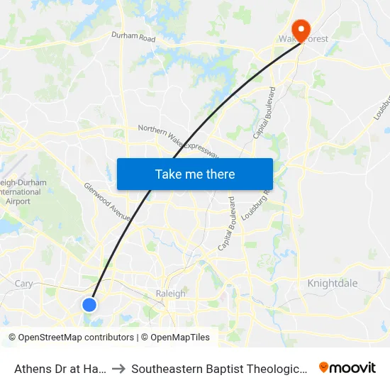 Athens Dr at Hailey Dr to Southeastern Baptist Theological Seminary map