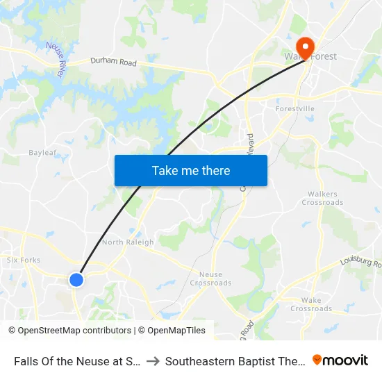 Falls Of the Neuse at Strickland Rd (Ib) to Southeastern Baptist Theological Seminary map