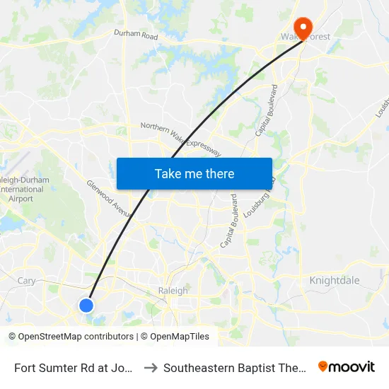 Fort Sumter Rd at Jones Franklin Rd to Southeastern Baptist Theological Seminary map
