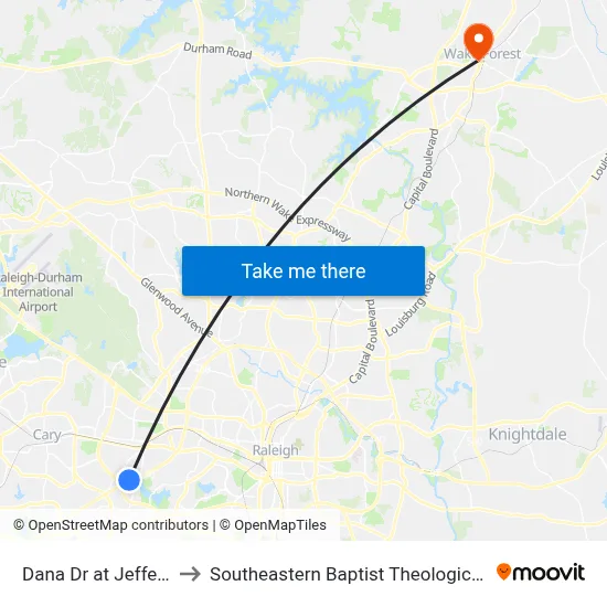 Dana Dr at Jefferies Rd to Southeastern Baptist Theological Seminary map