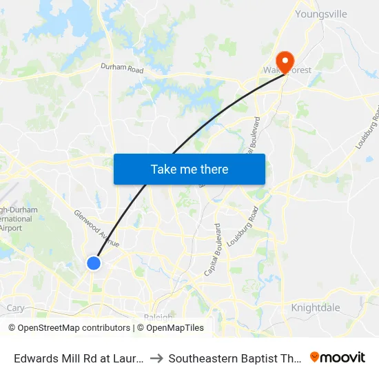 Edwards Mill Rd at Laurel Hills Rd (South) to Southeastern Baptist Theological Seminary map