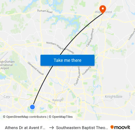 Athens Dr at Avent Ferry Rd - Athen to Southeastern Baptist Theological Seminary map