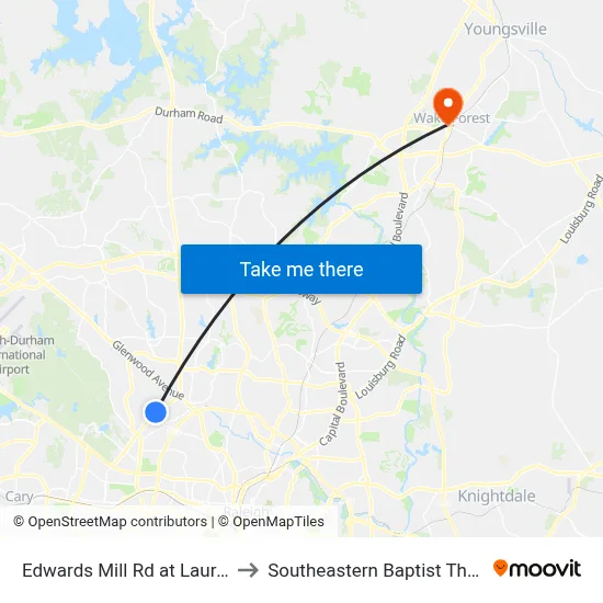 Edwards Mill Rd at Laurel Hills Rd (North) to Southeastern Baptist Theological Seminary map