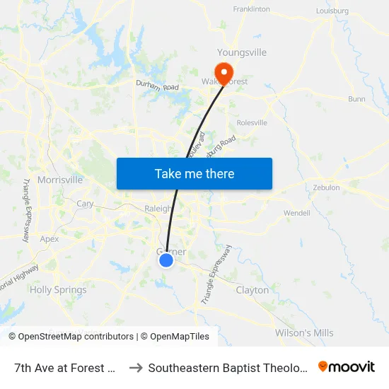 7th Ave at Forest Hills Dr (Ib) to Southeastern Baptist Theological Seminary map