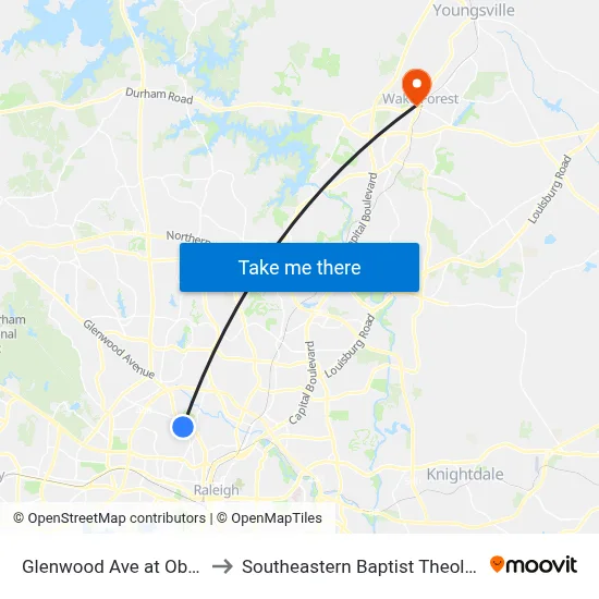 Glenwood Ave at Oberlin Rd (Nb) to Southeastern Baptist Theological Seminary map