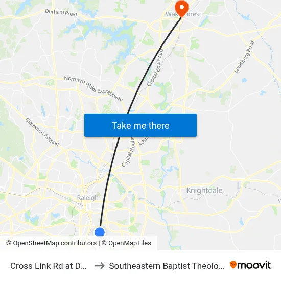 Cross Link Rd at Dandridge Dr to Southeastern Baptist Theological Seminary map