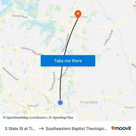 S State St at Tipton St to Southeastern Baptist Theological Seminary map