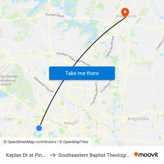 Kaplan Dr at Pineview Dr to Southeastern Baptist Theological Seminary map