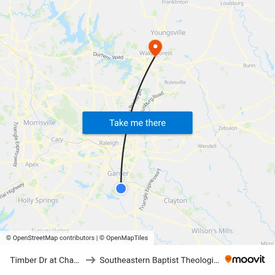 Timber Dr at Chapwith Rd to Southeastern Baptist Theological Seminary map