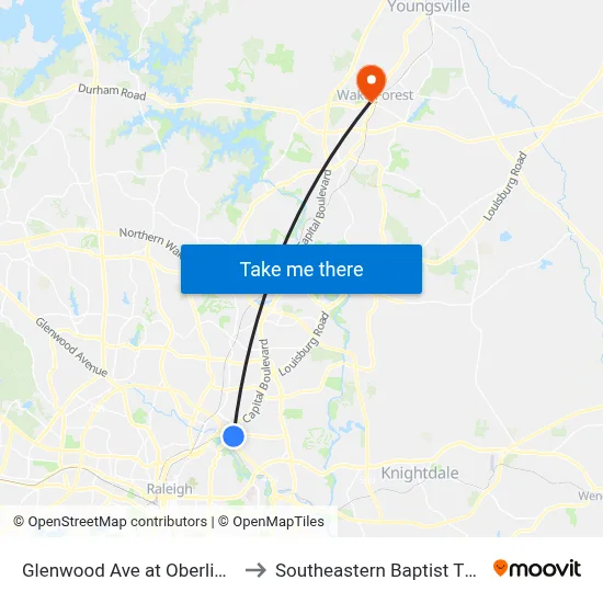 Raleigh Blvd at Appliance Ct Nb to Southeastern Baptist Theological Seminary map