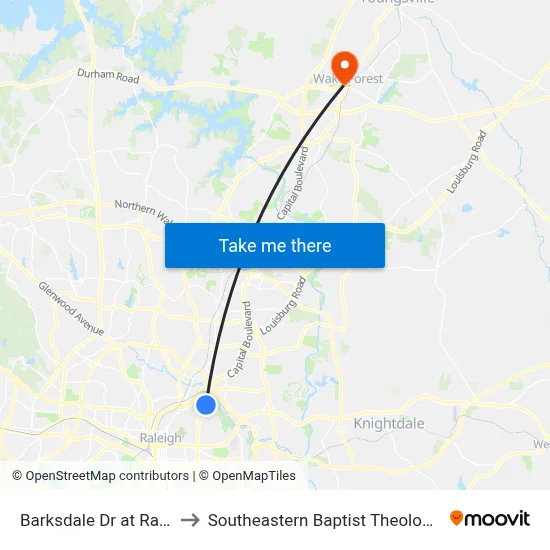 Barksdale Dr at Raleigh Blvd to Southeastern Baptist Theological Seminary map