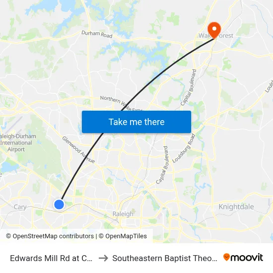 Edwards Mill Rd at Corinthian Way to Southeastern Baptist Theological Seminary map