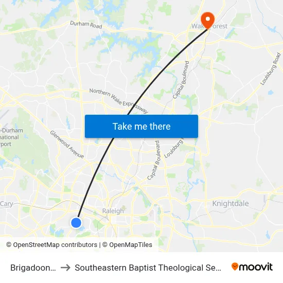 Brigadoon Dr to Southeastern Baptist Theological Seminary map