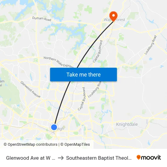 Glenwood Ave at W Johnson St to Southeastern Baptist Theological Seminary map