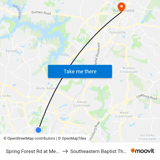 Spring Forest Rd at Meadowview Dr (Eb) to Southeastern Baptist Theological Seminary map