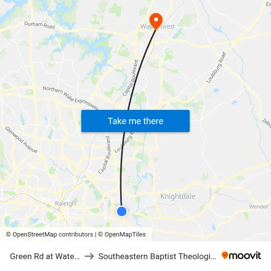 Green Rd at Waterbury Rd to Southeastern Baptist Theological Seminary map